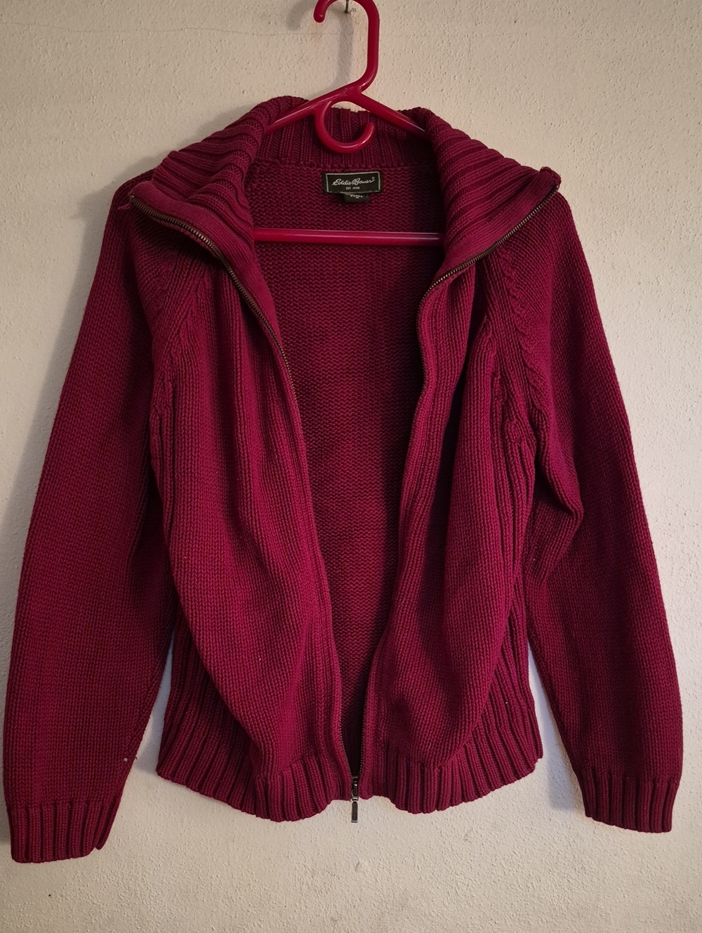 Eddie Bauer Women's Deep Raspberry Zip-Up Cardigan Sweater